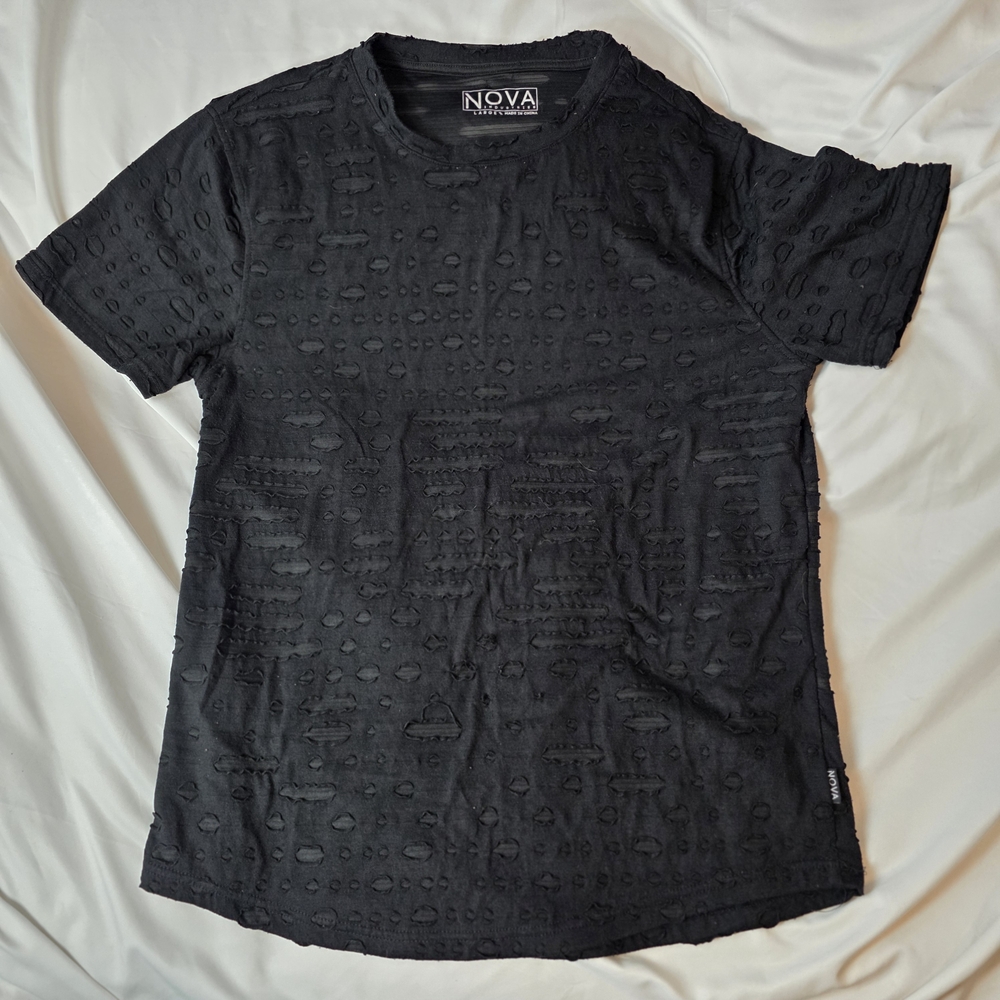 Nova Textured Holes Mens Black Short Sleeve Tee Size Large